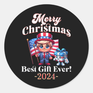 Vintage Funny Trump Merry Christmas Best Present E Classic Round Sticker