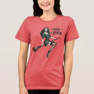 Vintage Funny Witch I Can Drive a Stick Halloween Tri-Blend Shirt