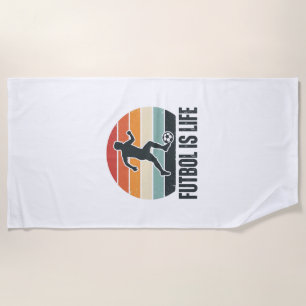 Vintage Futbol Is Life Soccer Player Shirt Design_ Beach Towel