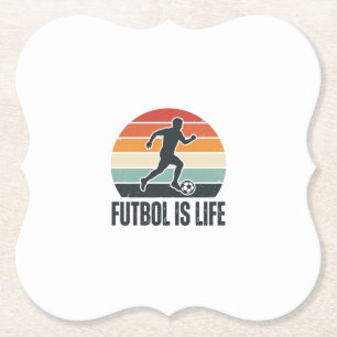 Vintage Futbol Is Life Soccer Player Shirt Design_ Paper Coaster