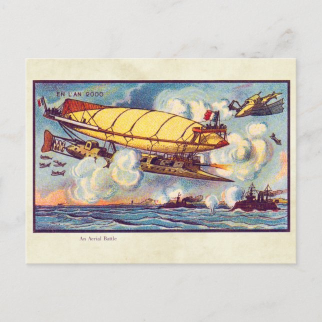 Vintage Futuristic Flying Machines Colour Art Postcard (Front)