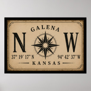 Vintage Galena Coordinates Wall Art And Decor