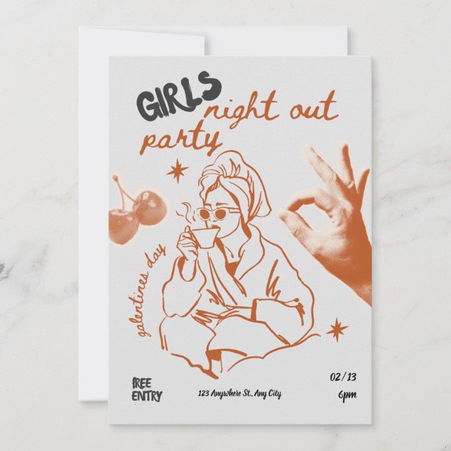 Vintage Galentine Party Girl's Night Card (Front)