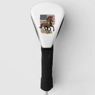 Vintage Galloping Horse American Flag Shirt Design Golf Head Cover