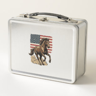 Vintage Galloping Horse American Flag Shirt Design Metal Lunch Box