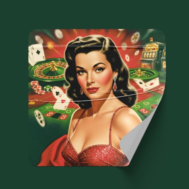 Vintage Gambling Pin-up Square Sticker (Creator Uploaded)