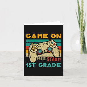 Vintage Game On Press Start 1st Grade Gamer Back T Card