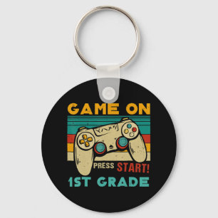 Vintage Game On Press Start 1st Grade Gamer Back T Key Ring