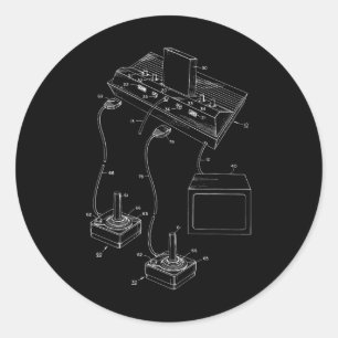 Vintage Gaming Diagram - Video Game Joystick Contr Classic Round Sticker