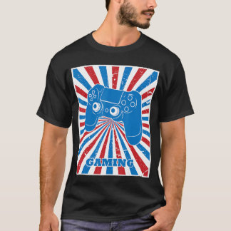 Vintage Gaming Red White Blue Stripes Sunburst Vid T-Shirt
