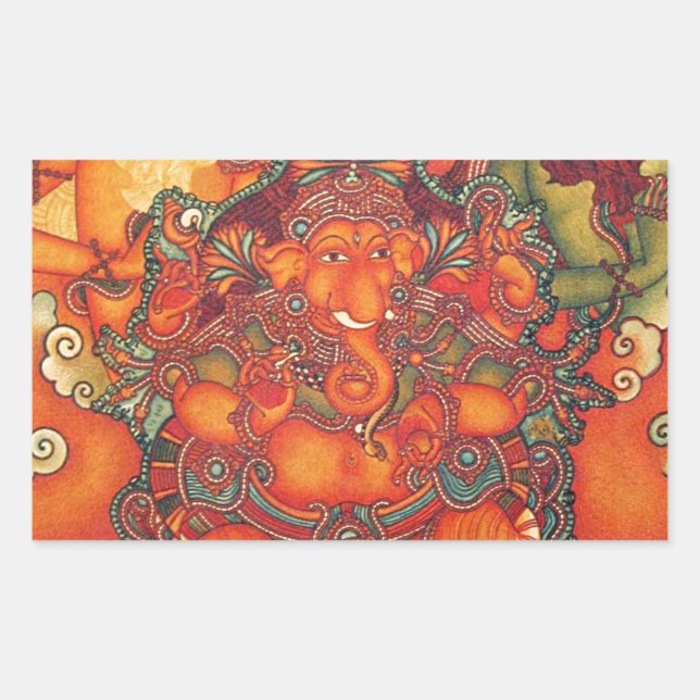 VINTAGE GANESH PAINTING RECTANGULAR STICKER (Front)