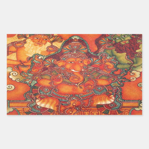 VINTAGE GANESH PAINTING RECTANGULAR STICKER
