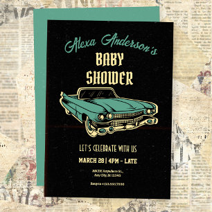 Vintage Garage Car baby shower Invitation