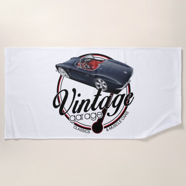 Vintage Garage Corvette Beach Towel (Front)