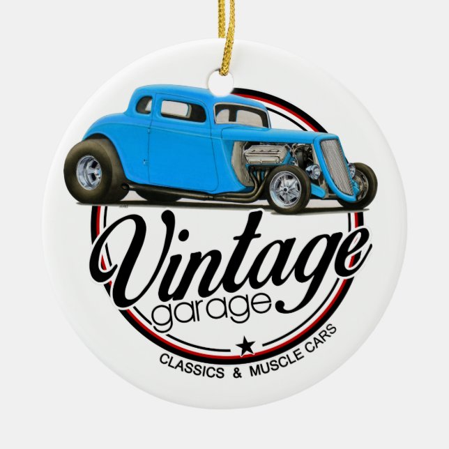 Vintage Garage Hot Rod Ceramic Ornament (Front)