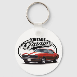 Vintage Garage Red Camaro Key Ring