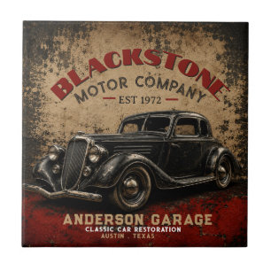 Vintage Garage Repair Service Classic Automobile Ceramic Tile