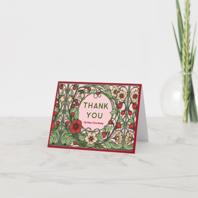 Vintage Garden Art Nouveau Wedding Thank You Card (Front)