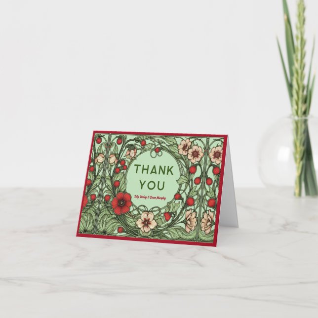 Vintage Garden Art Nouveau Wedding Thank You Card (Front)