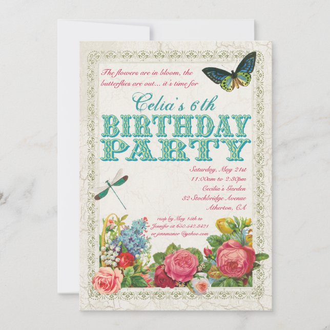 Vintage Garden Birthday Party Invitation (Front)