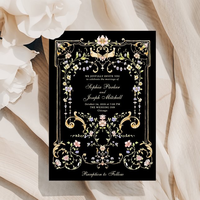 Vintage Garden Black | Colourful Luxe Wedding Invitation (Creator Uploaded)