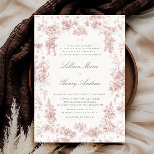 Vintage Garden Chateau Pink Toile Classic Wedding Invitation