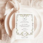 Vintage Garden | Colourful Luxe Wedding Menu<br><div class="desc">These stunning and beautiful wedding menu cards or rehearsal dinner cards feature an antique style, whimsical baroque illustrated frame decorated with colourful flowers and leaves in subtle shades of peach, pink, purple, green, and neutrals on a white background. A whimsical look that also recalls the Art Nouveau style or regency...</div>