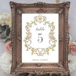Vintage Garden | Colourful Luxe Wedding Table Number<br><div class="desc">These stunning and beautiful wedding table cards feature an antique style, whimsical baroque illustrated crest decorated with colourful flowers and leaves in subtle shades of peach, pink, purple, green, and neutrals on a white background. A whimsical look that also recalls the Art Nouveau style or regency elegance. Elegant calligraphy and...</div>