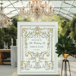 Vintage Garden | Colourful Luxe Wedding Welcome Poster<br><div class="desc">This stunning and beautiful wedding welcome poster features an antique style, whimsical baroque illustrated frame decorated with colourful flowers and leaves in subtle shades of peach, pink, purple, green, and neutrals on a white background. A whimsical look that also recalls the Art Nouveau style or regency elegance. Elegant calligraphy and...</div>