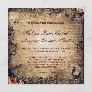 Vintage Garden Distressed Wedding Invitations