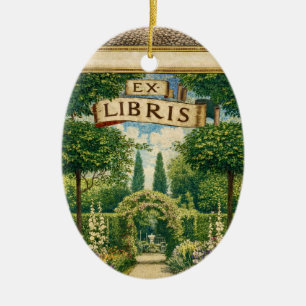 Vintage Garden Ex Libris Bookplate Ceramic Ornament