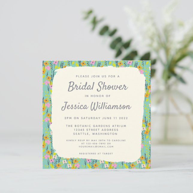 Vintage Garden Floral Bridal Shower Invitation (Standing Front)