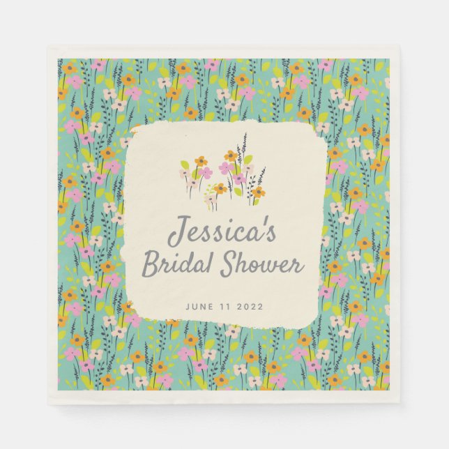 Vintage Garden Floral Bridal Shower Invitation Napkin (Front)