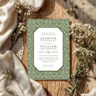 Vintage Garden Floral Elegant Chic QR Code Wedding Invitation