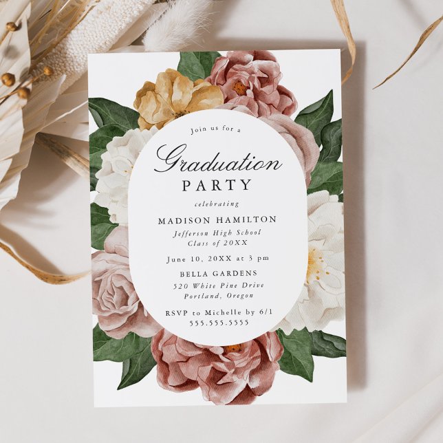 Vintage Garden Floral Frame Graduation Party Invitation (Creator Uploaded)