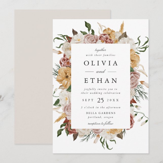 Vintage Garden Floral Frame Wedding Invitation (Front/Back)