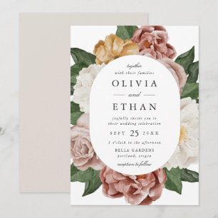 Vintage Garden Floral Oval Frame Wedding Invitation