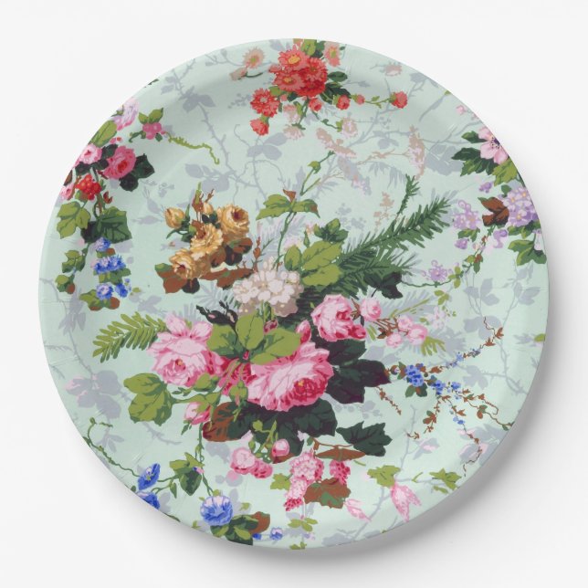 Vintage Garden Floral Pattern Paper Plate (Front)