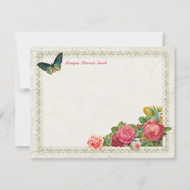 Vintage Garden Floral Personalised Flat Note Cards (Front)