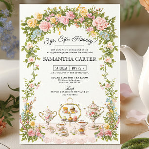 Vintage Garden Floral Tea Party Bridal Shower Invitation