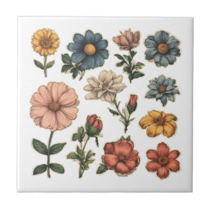 Vintage Garden Flowers Ceramic Tile