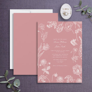 Vintage Garden Flowers Dusty Rose Photo Wedding Invitation