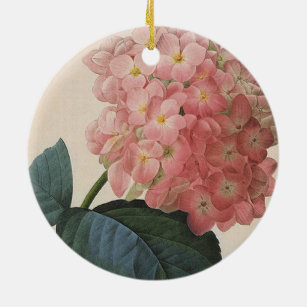 Vintage Garden Flowers, Pink Hydrangea Hortensia Ceramic Tree Decoration