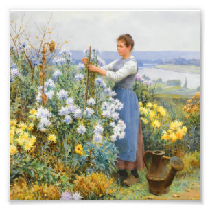 Vintage Garden Girl and Wildflowers Antique Photo Print