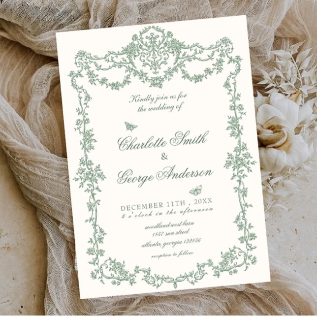 Vintage Garden Green Floral  Wedding Invitation (Creator Uploaded)