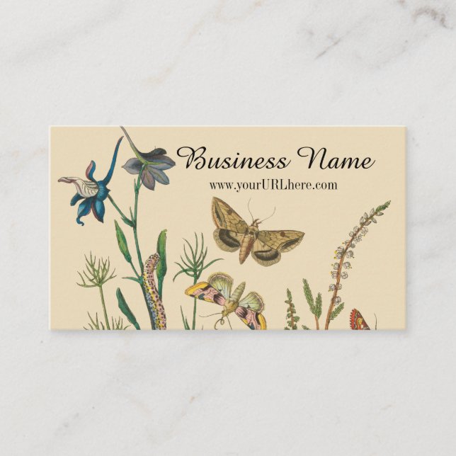 Vintage Garden Insects, Butterflies, Caterpillars Business Card (Front)