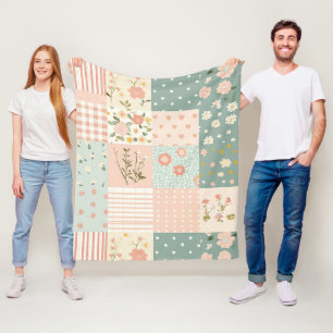Vintage Garden Patchwork in Dusty Rose & Lavender Fleece Blanket