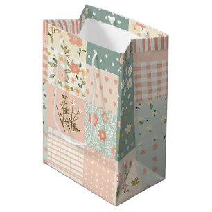 Vintage Garden Patchwork in Dusty Rose & Lavender Medium Gift Bag