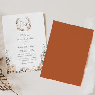 Vintage Garden Peach and Sage Floral Wedding Invitation