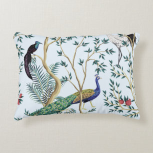 Vintage garden pomegranate fruit tree, exotic bird decorative cushion
